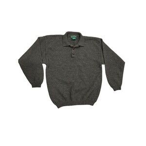 Vintage Hunt Club Lambswool Cardigan Mens Sweater Leather Button Grandpa M HOLE